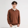 Weisen men's vertical striped V-neck knitted sweater, long-sleeved men's autumn and winter light mature style open-collar lapel loose warm sweater details Picture